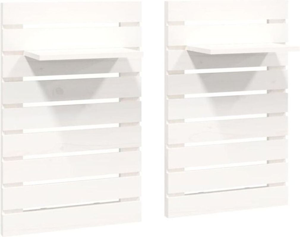 vidaxl Wand-Nachttische im Landhausstil aus Massivholz Kiefer, 2er-Set, Weiß, B: 40 cm, H: 17,5 cm, T: 63 cm - Bild 1