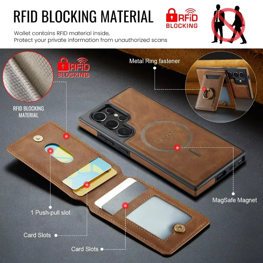 2-in-1 Magnetische Lederhülle mit abnehmbarer Brieftasche und Kartenhalter für Samsung Galaxy S25 Edge, S24 Plus, S23 und S26 Ultra in Grün oder Braun - Bild 5