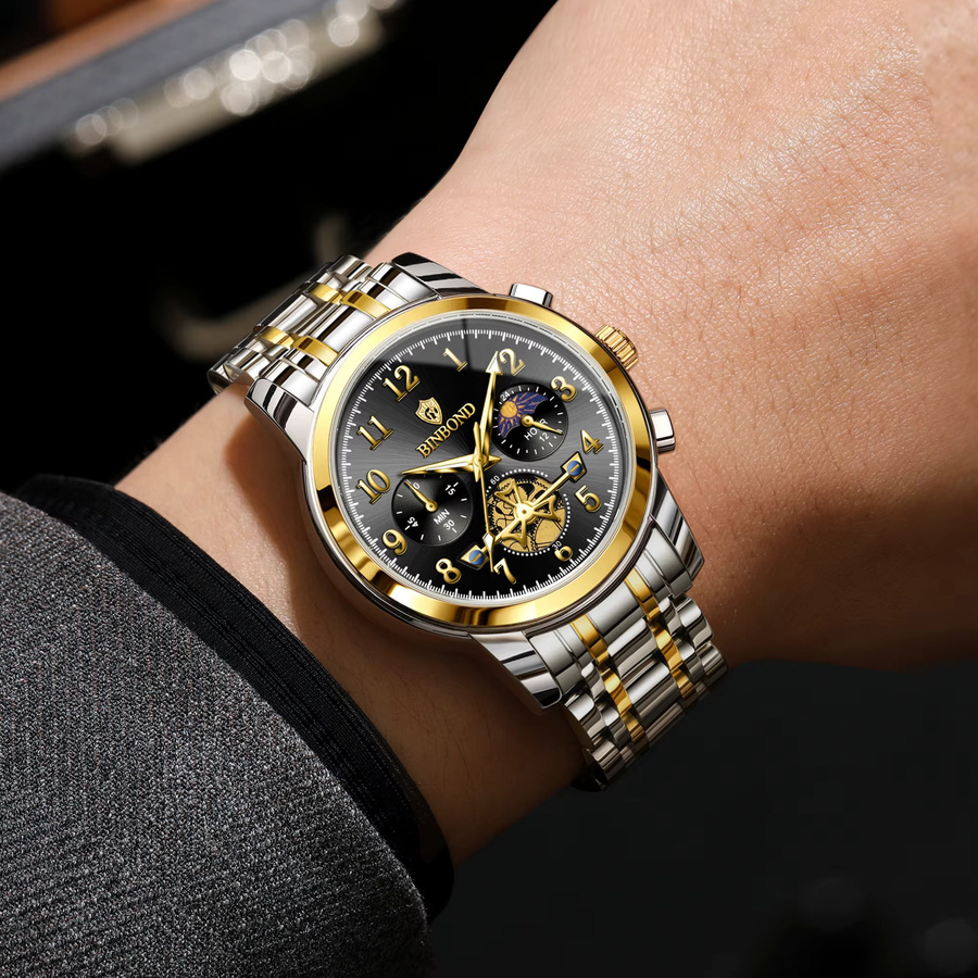 BINBOND Chronograph, Quarz, Edelstahl, Schwarz, Herren - Bild 3