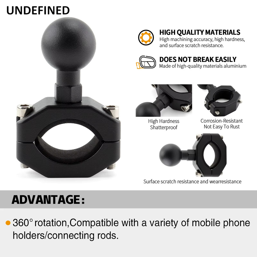 Kugelkopf-Montageadapter für GoPro 10 9 8 in Schwarz, 25 mm Clip für Motorrad und Fahrradlenker zur Rückspiegelhalterung - Bild 2