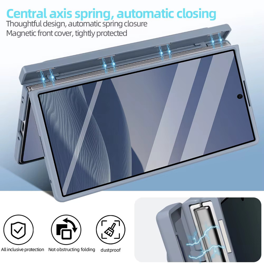 VIETAO PU-Leder Handyhülle für Galaxy Z Fold 7/6 mit Sichtschutz-Panzerglas, Touchstift und Scharnierschutz in Schwarz oder Blau - Bild 6