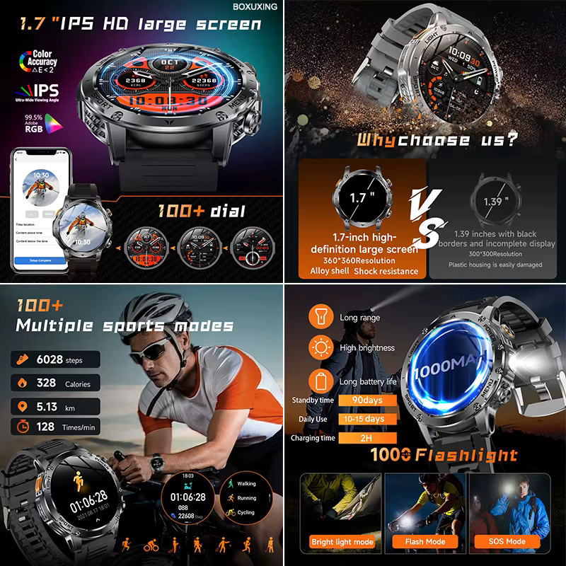 BOXUXING Smartwatch, T-REX 3 Ultra Military, Grau, Herren, GPS, 5 ATM - Bild 3