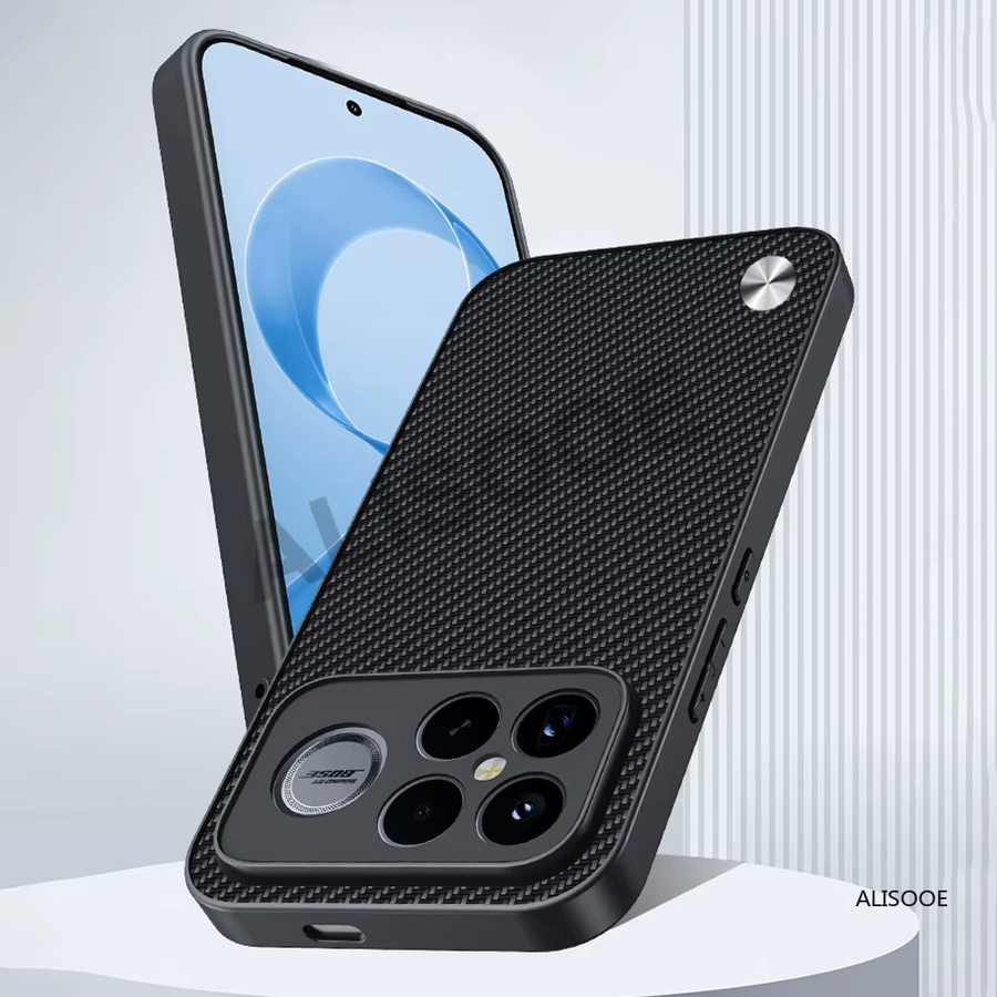 Stoßfeste Xiaomi POCO F8 Ultra Lederhülle mit Carbon-Textur in Schwarz und Blau - Bild 2