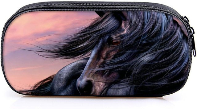 Fancy Style Studio Federtasche aus Leder mit 2D Cartoon-Pferd Design in Grau - Bild 1