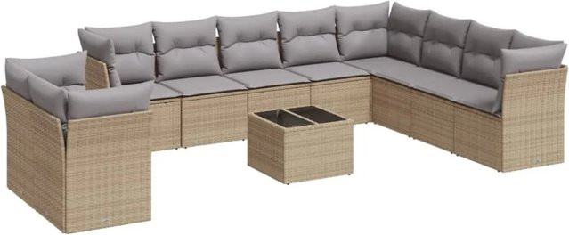 vidaXL 11-teilige Garten-Sofagarnitur aus Poly-Rattan mit Kissen in Beige-Grau - Bild 1