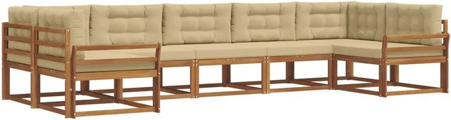 vidaXL Outdoor-Sofagarnitur 7-teilig aus massivem Akazienholz mit Kissen in Natur und Beige - Bild 1