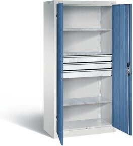 C+P Werkzeugschrank Acurado mit Türen und Schubladen, Farbe: Front Fernblau, Korpus Lichtgrau, H x B x T: 195 x 93 x 50 cm - Bild 1