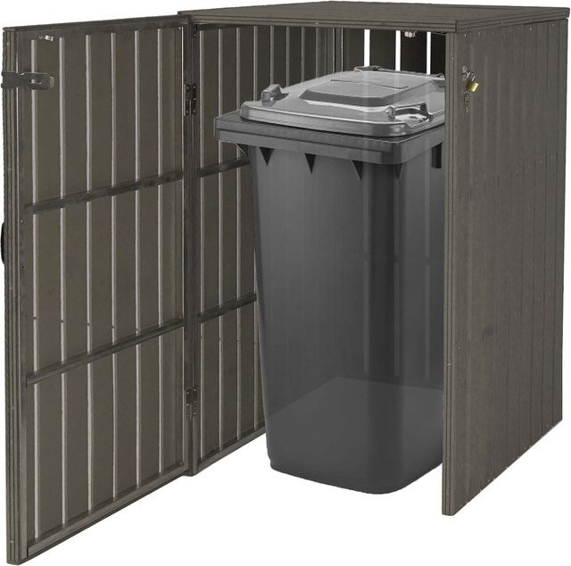 WPC-Mülltonnenverkleidung MCW-J28 Mülltonnenbox in Holzoptik Grau, erweiterbar für 240l, B/H/T: 116 x 82 x 66 cm - Bild 1