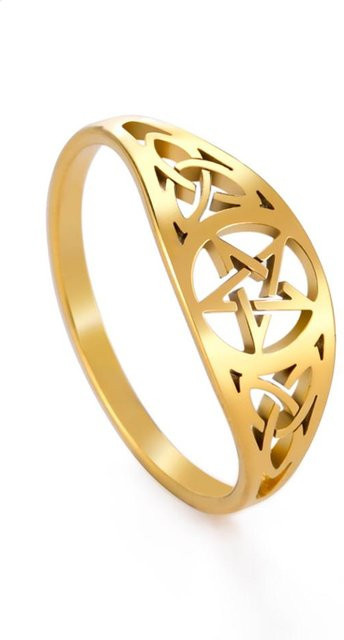 YULIN Ring Edelstahl, Irischer Knoten Pentagramm Stern, Gold, Unisex - Bild 1