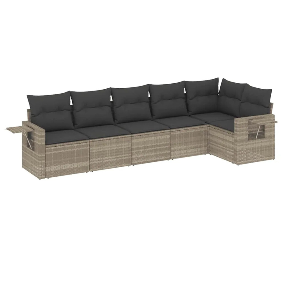 vidaXL 6-tlg Garten-Sofagarnitur in L-Form aus Poly Rattan und Metall mit Kissen in Grau - Bild 2