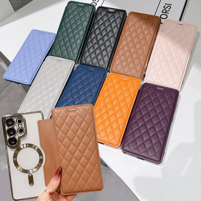 Samsung Flip-Wallet-Hülle aus PU-Leder mit Kartenfächern und Magnetverschluss in Grau für Galaxy S26, S22 Ultra, S25 Edge, S24FE und S23 mit kabelloser Ladefunktion - Bild 1