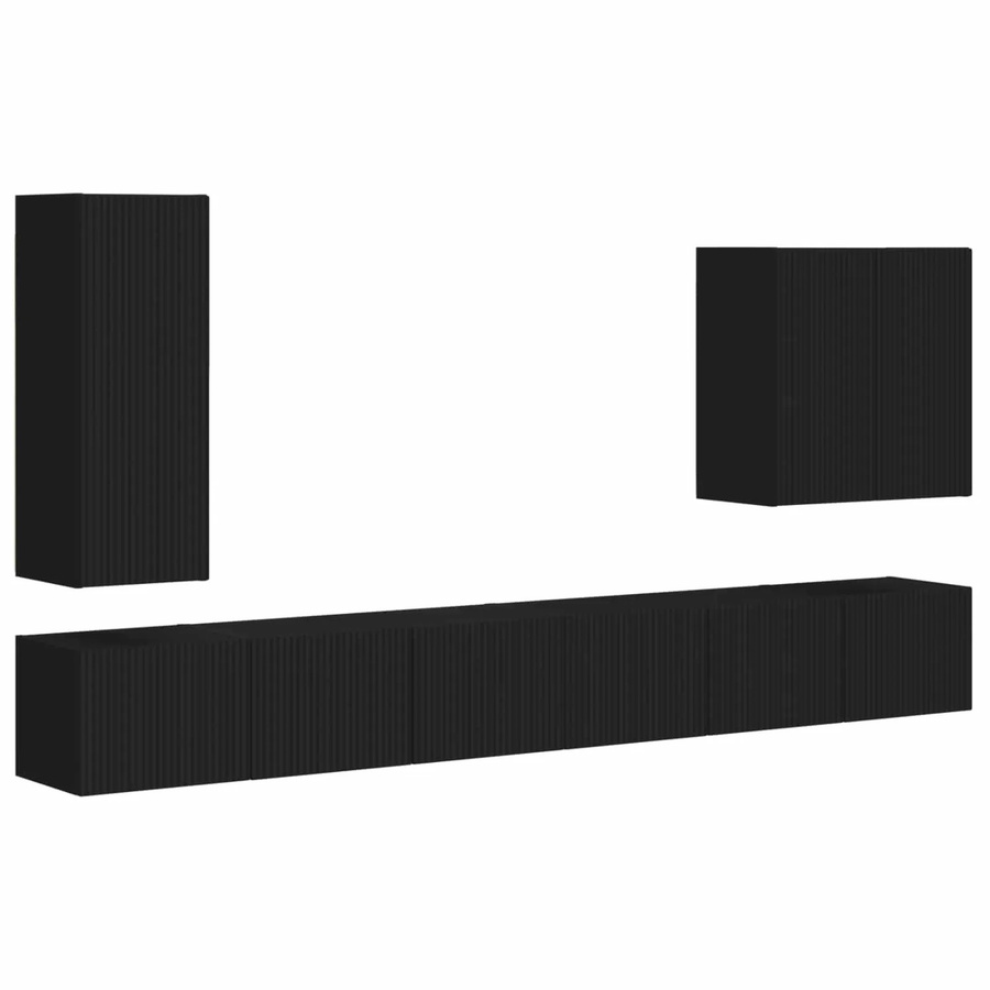 vidaXL TV-Wandregal-Set Schwarz, 6 Stück Wandmontage, verstellbare Regale - Bild 2