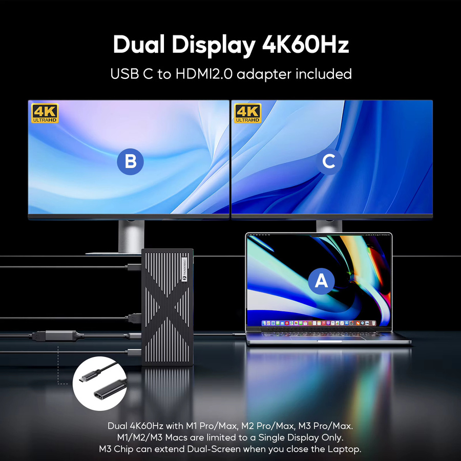 PULWTOP Thunderbolt 4 Dockingstation mit Dual-Monitor 8K/4K Display, 40Gb/s, HDMI, SD/TF4.0 und 2.5GbE für Windows und Mac Mini M4 sowie Mac Pro/Max - Bild 4