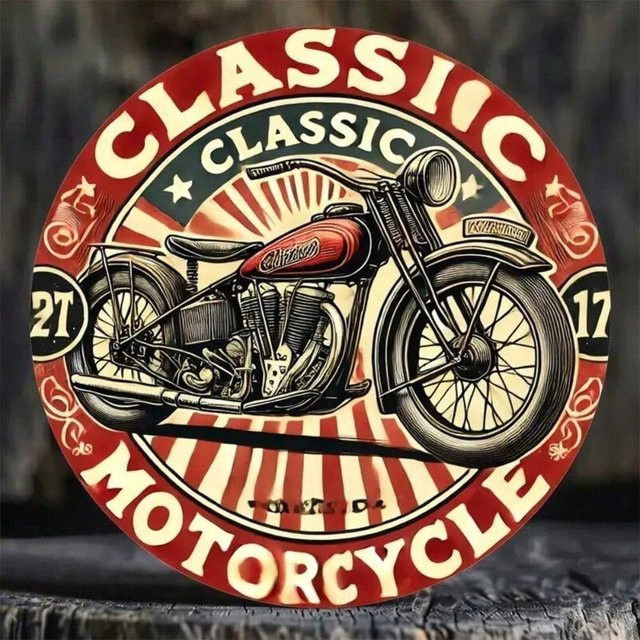 CIFBUY Vintage Aluminium-Blechschild Retro Motorrad Wandkunst Dekoration Rund, Mehrfarbig, Durchmesser: 20,32 cm - Bild 1