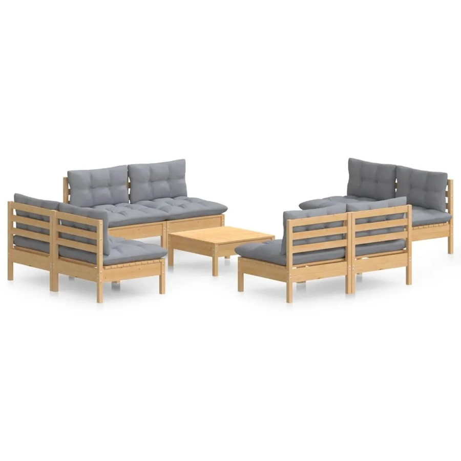 vidaXL 9-tlg. Garten-Lounge-Set aus massivem Kiefernholz mit grauen Polsterkissen in Braun-Grau - Bild 2