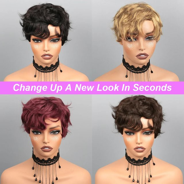HALOQUEEN HAIR Echthaar-Perücke, Pixie-Schnitt, kurzer Bob mit Pony, Damen - Bild 1