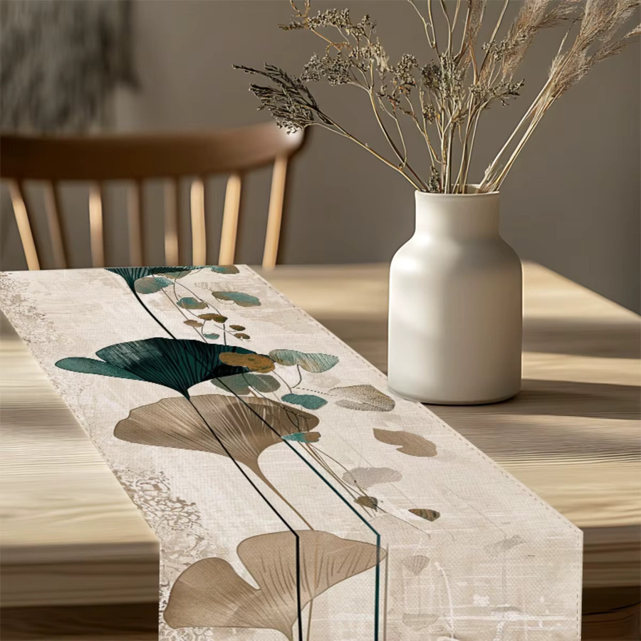 VIKAMA Tischdecke mit Ginkgoblatt-Print, rechteckig, mehrfarbig, wasserabweisend und schmutzabweisend, B/T/H: 133 x 90 x 33 cm - Bild 3