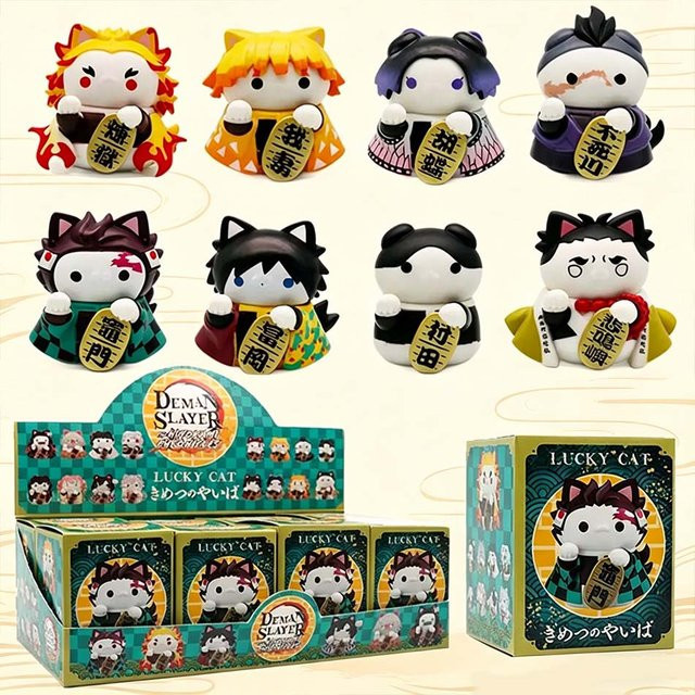 Bandai Demon Slayer Blindbox-Set, 8-teiliges Set, Tanjiro Kamado und Nezuko Cartoon-Figuren, Kunststoff - Bild 1
