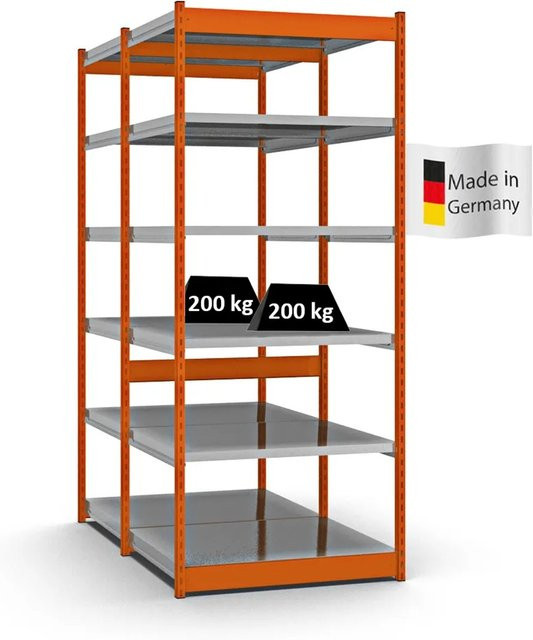 PROREGAL Fachbodenregal Stecksystem mit Vierkant-Profil, doppelseitige Bauart, 6 Ebenen, Farbe Orange, H x B x T: 250 x 102,5 x 80 cm - Bild 1
