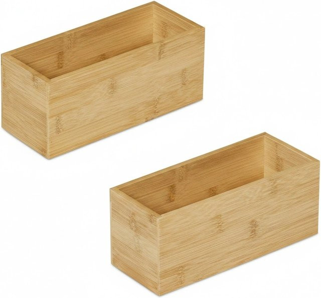Relaxdays Aufbewahrungsbox 2er Set aus Bambus in Natur, stapelbar, B/T/H: 23 x 9,5 x 9 cm - Bild 1