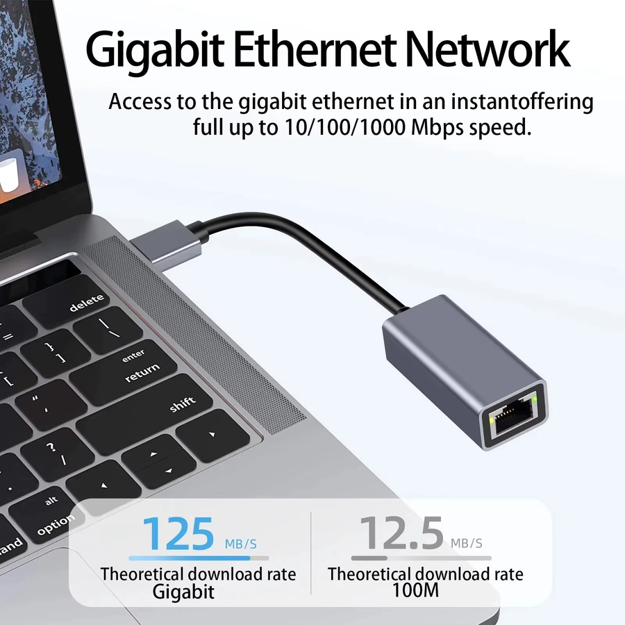 Kebidu USB Typ C Ethernet Adapter mit 100/1000 Mbit/s RJ45 LAN Netzwerkkarte in Grau - Bild 4