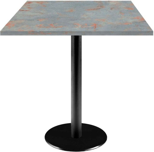 RestooTab Tisch Rome quadratisch im Industrial Design mit Stein-Dekor, B/T/H: 70 x 70 x 75 cm, Platte in Grau und Gestell in Schwarz - Bild 1