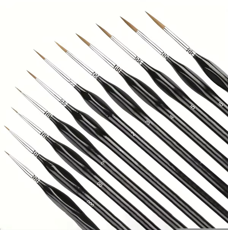 11-teiliges Pinselset in Schwarz für präzise Modell- und Kunstmalerei sowie Miniaturfiguren - Bild 3