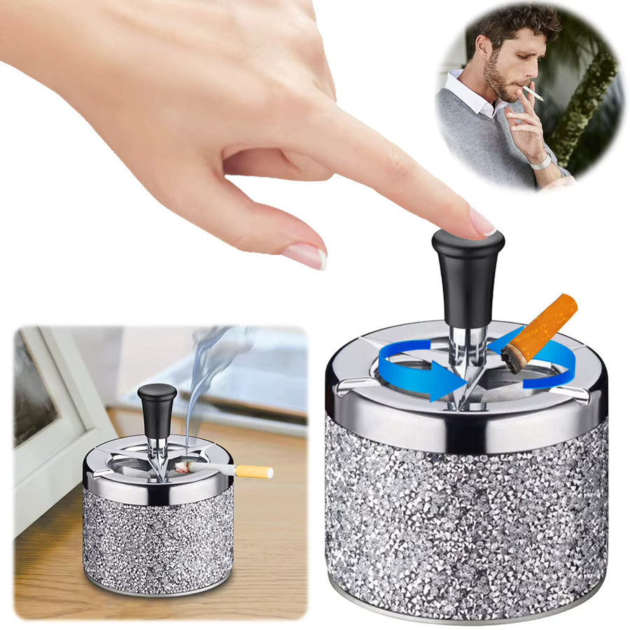 Alloet Push-Down-Aschenbecher aus Metall, winddicht und drehbar, Schwarz - Bild 2
