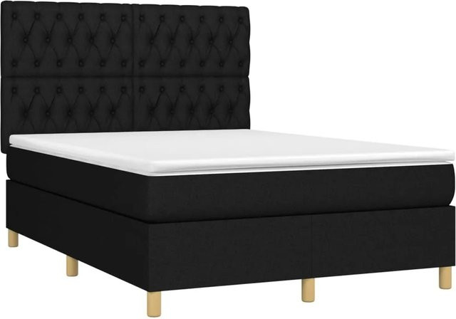 vidaXL Boxspringbett mit Matratze und LED-Unterbettbeleuchtung in Schwarz, Hybrid-Bett mit USB-Ladeport und Taschenfederkern, B/T: 140 x 200 cm - Bild 1