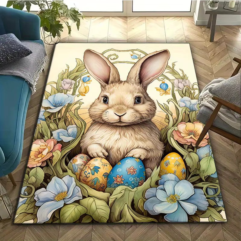 VIKAMA Teppich mit Osterhasen- und Eiermotiv in Mehrfarbig für Wohnzimmer und Schlafzimmer - Bild 5