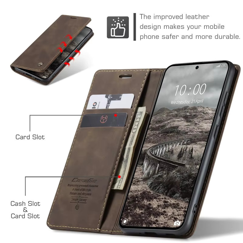 CaseMe Retro Magnetische Flip Hülle aus PU Leder für Xiaomi 15, 15 Pro, 15T Pro und 15 Ultra in Blau oder Braun - Bild 2