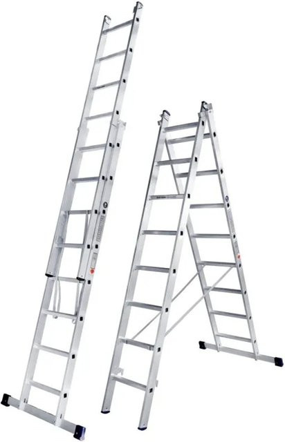 Iller Mehrzweckleiter Eurostars aus Aluminium in Silber mit 2x12 Sprossen und Gummifüßen - Bild 1