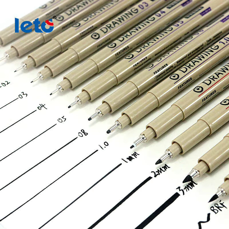 Leto Manga Outlining Pen Pigment Liner mit Soft Brush Spitze, wasserfest und schnelltrocknend, beige - Bild 2