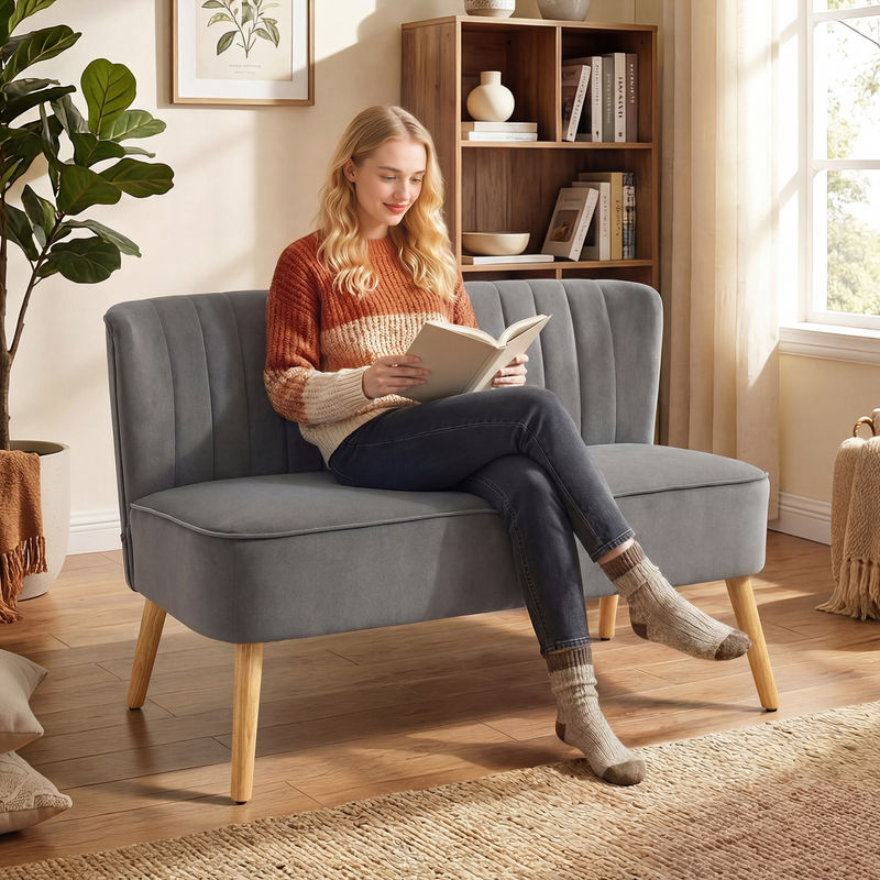 HOMCOM 2 Sitzer Sofa Modernes Polstersofa mit Samt-Optik in Dunkelgrau, B/T/H: 117 x 56,5 x 77 cm - Bild 2