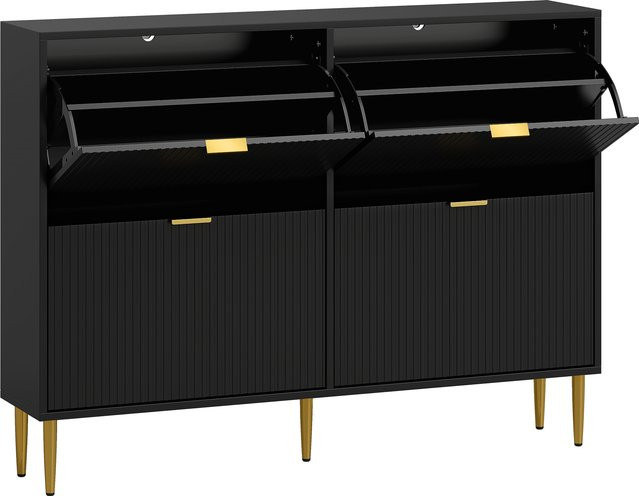 HOMCOM Schuhschrank Schwarz mit 4 klappbaren Schubladen für 20 Paar Schuhe, moderner Flurschrank mit verstellbaren Einlegeböden, B/T/H: 105 x 24 x 91,5 cm - Bild 1