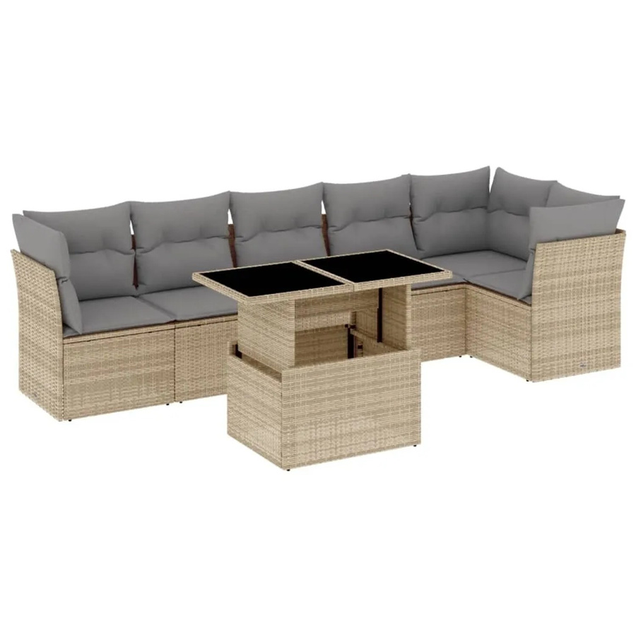 vidaXL 7-tlg Garten-Sofagarnitur aus Polyrattan in Beige mit L-Form und Kissen-Set - Bild 2