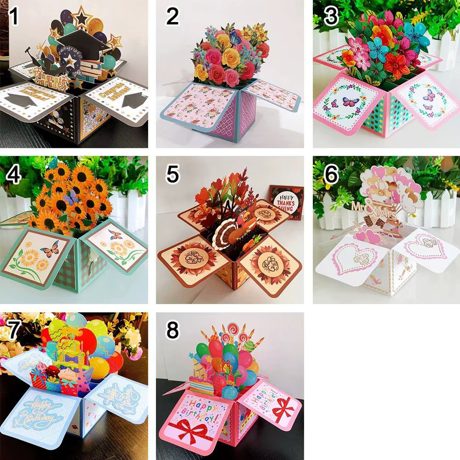 3D Pop-up Grußkarte mit Blumenstrauß als Geschenkkarte für Geburtstag oder Dankeschön, Mehrfarbig - Bild 4