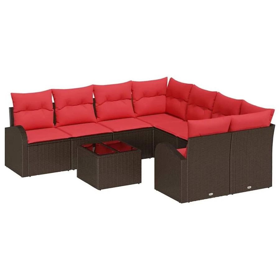 vidaXL Sofa Set 9-tlg. aus Poly-Rattan in Beige und Rot mit Kissen und Tisch - Bild 2