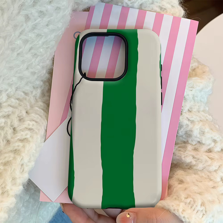 Handyhülle mit grünem und cremefarbenem Streifenmuster für Apple iPhone Modelle, doppelschichtige Rückseite - Bild 3