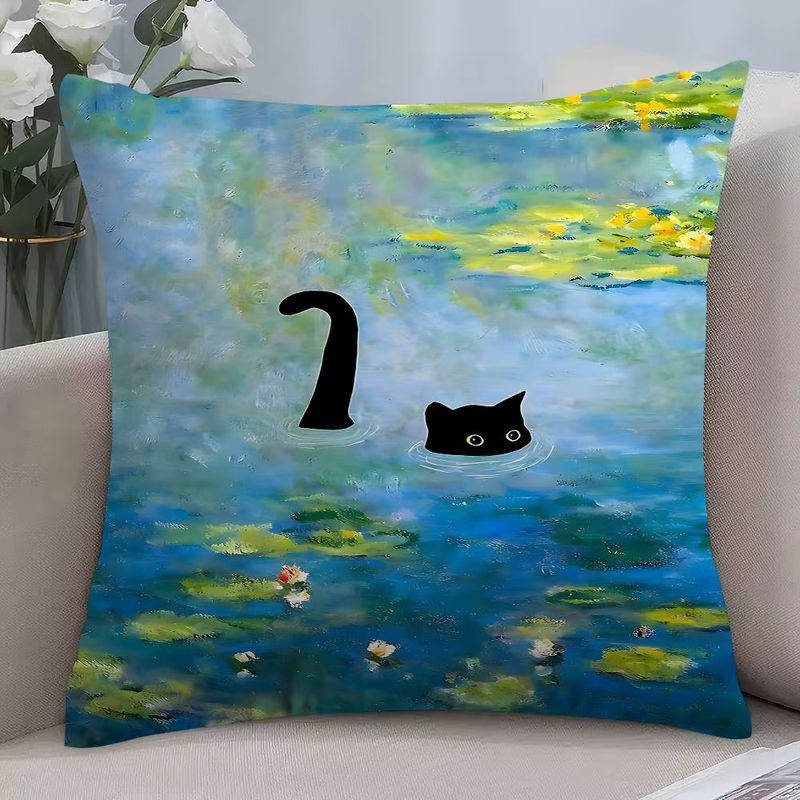 BEAST KINGDOM Kissenbezug mit schwarzer Katze und floralem Design, Mehrfarbig, B/H: 40 x 40 cm - Bild 2