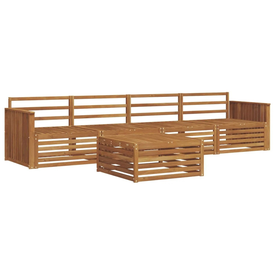 vidaXL Outdoor-Sofagarnitur 5-teilig aus Akazienholz in Braun mit beigen Polstern und Couchtisch, L-Form linksseitig - Bild 2