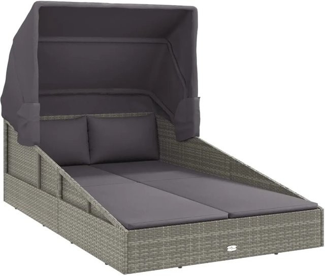 vidaXL Sonnenliege aus Polyrattan mit Faltdach in Grau, B/T/H: 200 x 114 x 128 cm - Bild 1