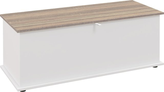 HOMCOM Aufbewahrungsbank mit Klappdeckel und 113 L Volumen, Truhe für Wohnzimmer, Flur oder Büro, Weiß und Holzoptik - Bild 1