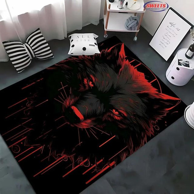 Brave Wolf Teppich Schwarz, Rutschfest und Schallisolierend, B/H: 70 x 100 cm - Bild 1