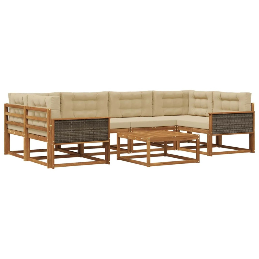 vidaXL Outdoor-Sofagarnitur L-Form aus Akazienholz mit 7 Kissen in Natur und Beige - Bild 2