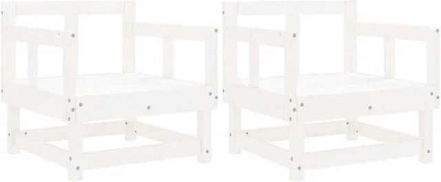vidaXL Gartenstühle Set aus 2 Stück in Weiß aus massivem Kiefernholz mit Armlehnen und Latten-Design in rustikaler Optik - Bild 1