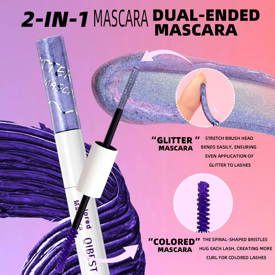 QIBEST Double Ended Diamond Glitter Mascara, Blau, Schimmernd, Unisex - Bild 4