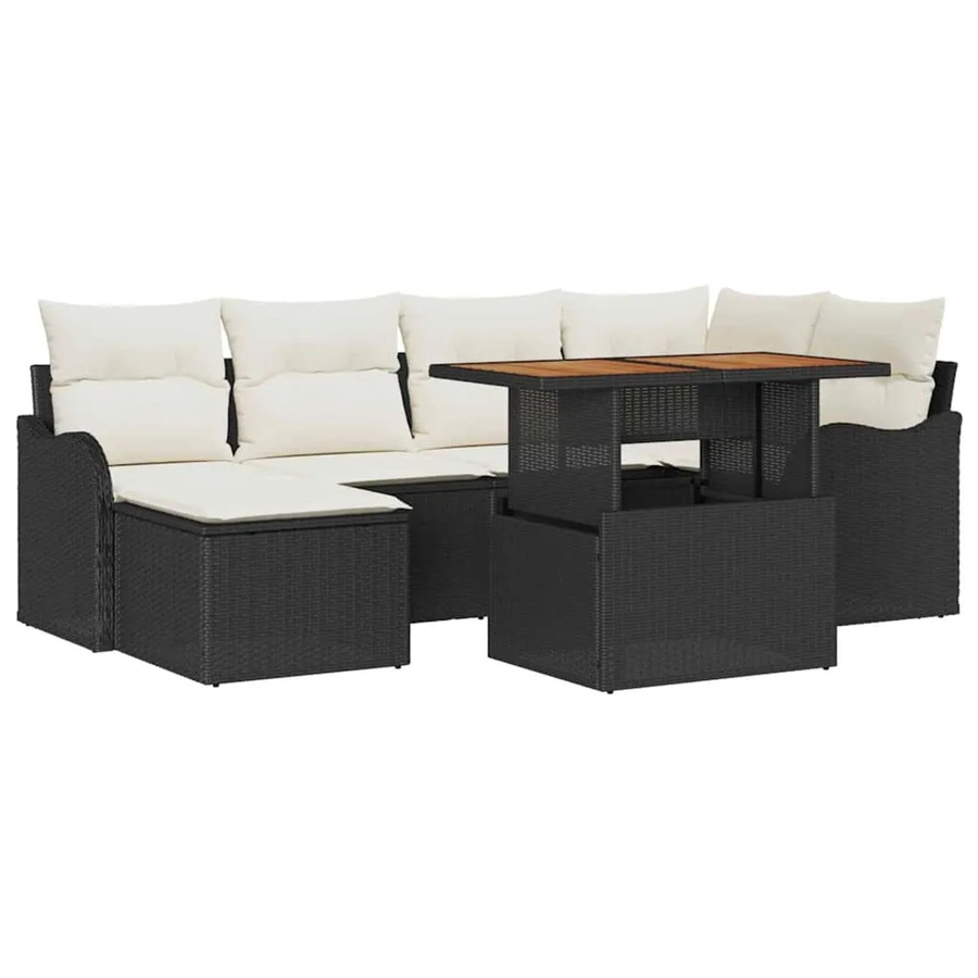 vidaXL Garten-Sofa-Set aus Poly-Rattan in Schwarz mit 7-teiliger L-Form, Stauraumfunktion und Polsterkissen - Bild 2