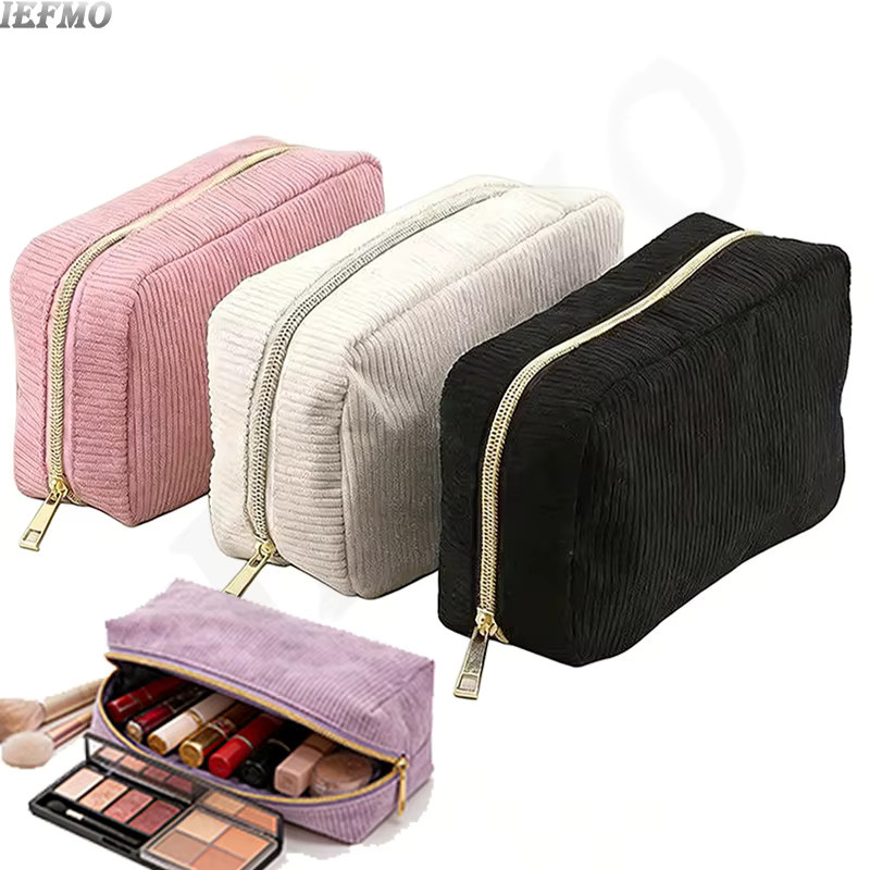 IEFMO Reise-Toilettentasche aus Cord in Pink mit großer Kapazität für Make-up und Kosmetik - Bild 5
