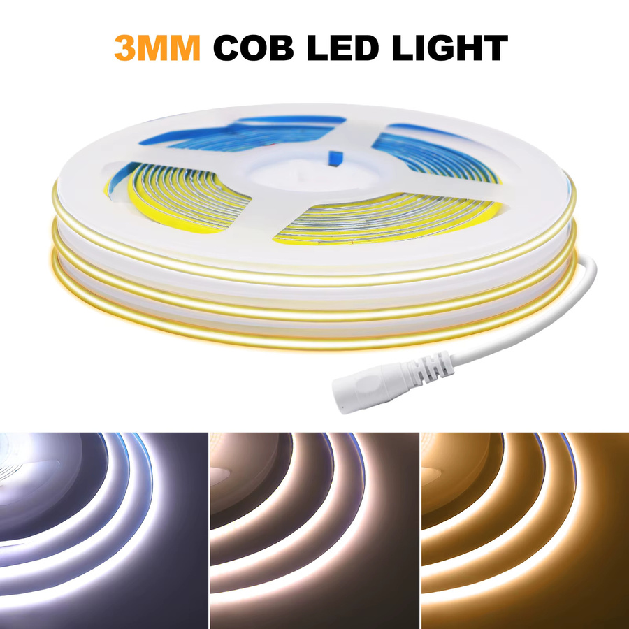 XUNATA Ultradünner COB LED-Streifen 3mm, 320 LEDs/m, Hochdichtes Flexibles Band, RA90, Weiß/Eisblau/Rosa/Rot - Bild 2
